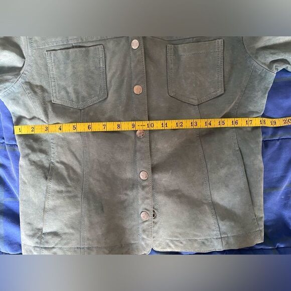 Authentic vintage genuine suede leather light blue green teal jacket coat - Picture 10 of 10